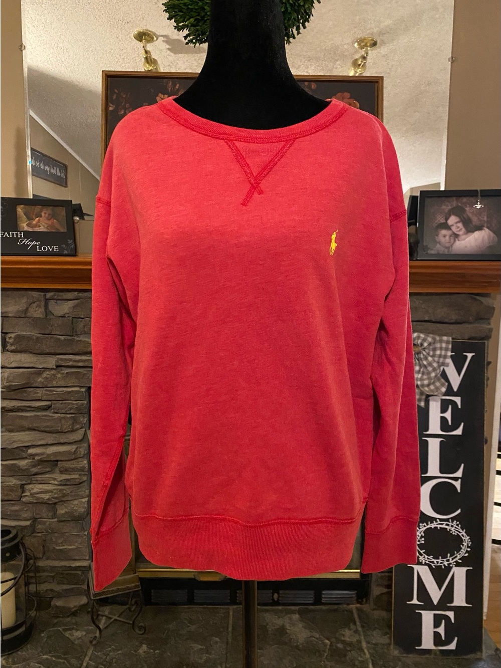 Polo Ralph Lauren Red Vintage Wash Crewneck Sweatshirt with Yellow Pony